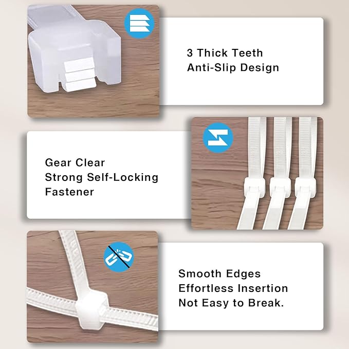 Zip Ties 8 Inch, 500 Pack, White Cable Ties for Multi-Purpose, Nylon/Plastic Wire Ties for Home Improvement, Office & Outdoor Use (Clear-Colored Style), 40lb Tensile Strength.