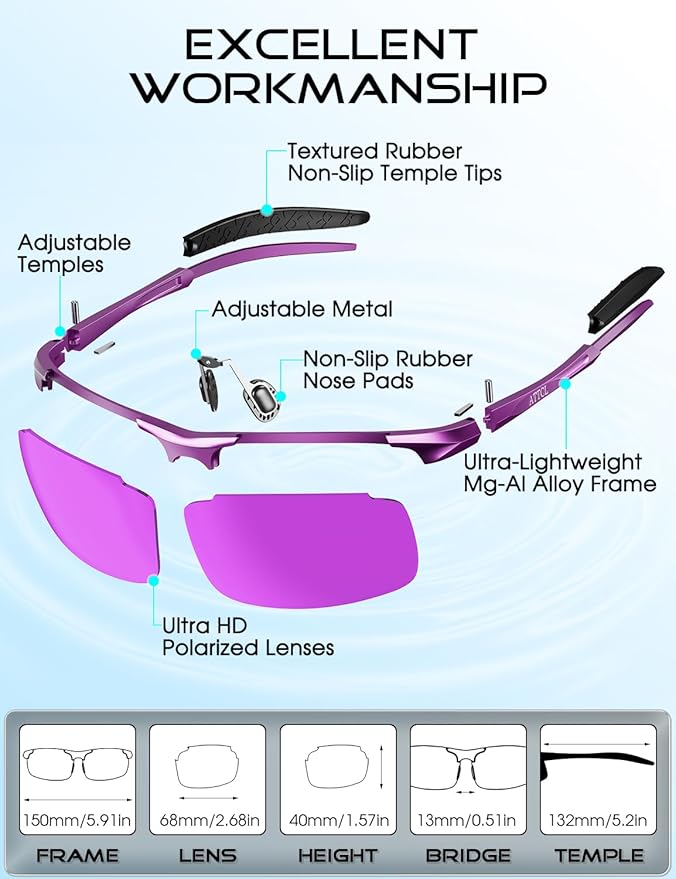 ATTCL Polarized Sunglasses Men Sports: UV Protection Anti Glare Wrap Around Lightweight Metal Driving Fishing Golf Running