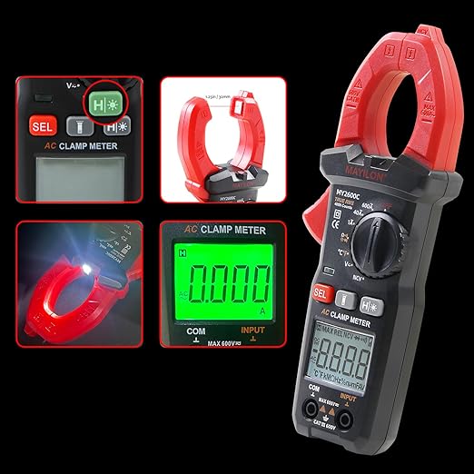 600A AC Clamp Meter, 4000 Counts AC/DC True RMS Digital Multimeter with CAT III Safety, Data Hold, Backlight & Temperature Sensor – for Electrical Maintenance Mayilon MY2600C