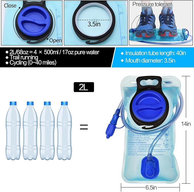 1.5L/2L/2.5L/3L Hydration Bladder, Large Opening Water Storage Bladder Bag, for Cycling Hiking Camping