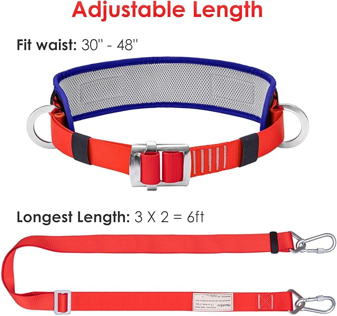 Safety Belt with Padded Waist Pad and Adjustable Lanyard, Safety Lanyard Fall Protection, Ladder Safety Belt, Tree Climbing Belt, Climbing Lanyard Fall Arrest Kit