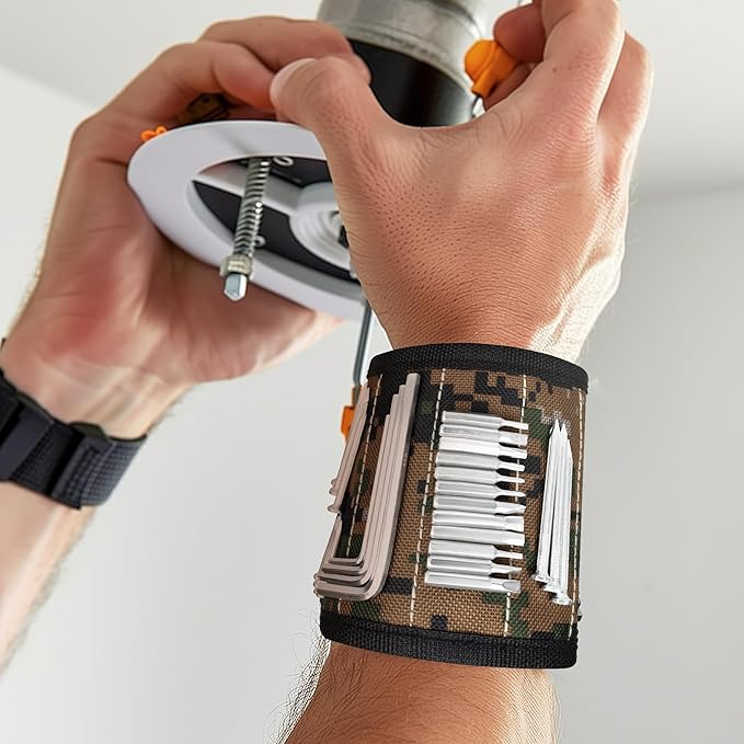 2PC Magnetic Wristband, 5-Row Strong Magnets for Holding Screws, Nails, Drill Bits, Tools Organizer for Craftsmen, Construction, Great Gift for Dad, Men (Camouflage)