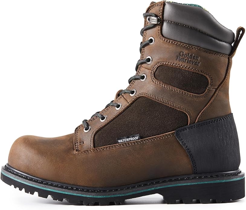 Golden Retriever Work Boots for Men Heavy Duty Composite Toe 6"/8" Durable Crazy Horse Leather Waterproof Slip-Resistant Construction Industry Boots GJ3155-GJ3255
