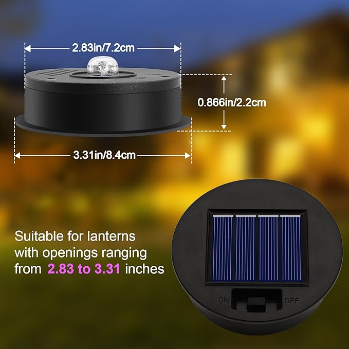 4 Pack Solar Lights Replacement Top Parts (Top Size 3.31 inch, Bottom Size 2.83 inch) 7 Lumens Lantern Lids Replacement Light for Hanging Solar Lanterns Outdoor Decorations Garden Patio, Warm White