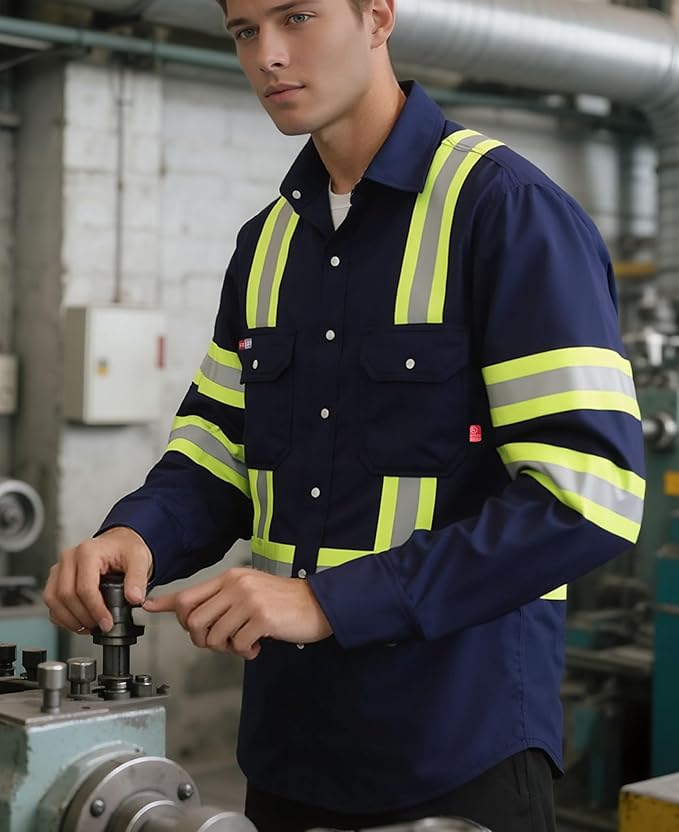 TICOMELA FR Shirts for Men High Visibility/Hi Vis Flame Resistant/Fire Retardant Shirt 6.5oz Men's Welding Shirts