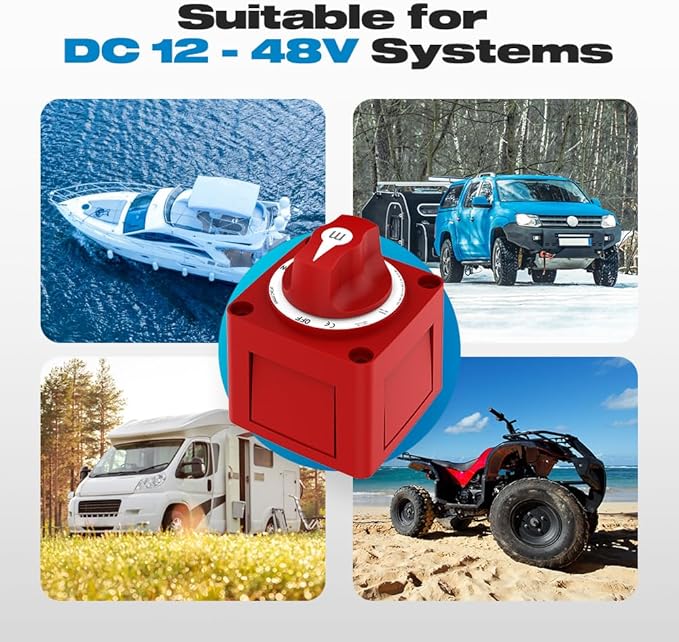 Battery Disconnect Switch, Malictele 300A ON/Off Heavy Duty Cutoff Switch 12V-48V Waterproof Ignition Protected Power Kill Switch with Knob for Marine, Boat, Car, RV, Truck Battery -Single Circuit