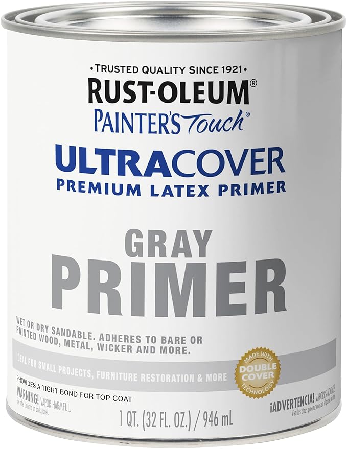 Rust-Oleum Brush On Acrylic Paint 1980502 Painters Touch Quart Latex, Flat Gray Primer, 1 (Pack of 1), 32 Fl Oz