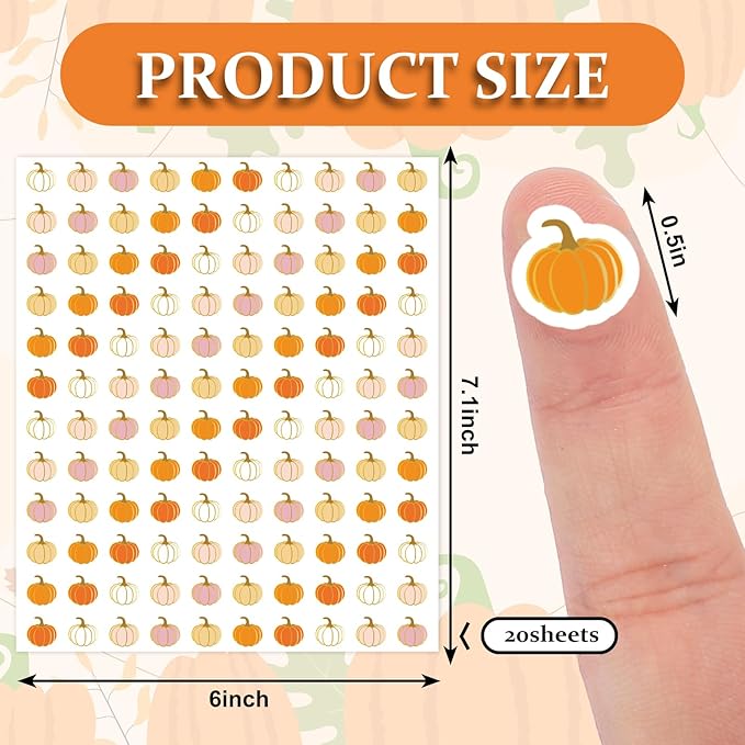 JarThenaAMCS 2400 Pcs Fall Mini Pumpkin Stickers Pink Orange Pumpkin Paper Decals Autumn Adhesive Incentive Stickers for Thanksgiving Teacher Rewards DIY Crafts Gift Wrapping