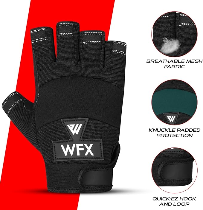 Tough Fingerless Performance Gloves Protection Work Gloves, Padded Palm, Half-Finger Non-Slip Working Men Women