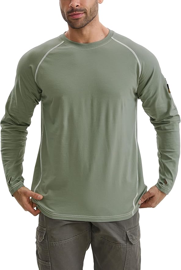 WORKWEYA FR Shirts for Men 6OZ Light Weight Welding Shirts Thumb Hole Stretch Breathable NFPA2112 CAT2 for Summer
