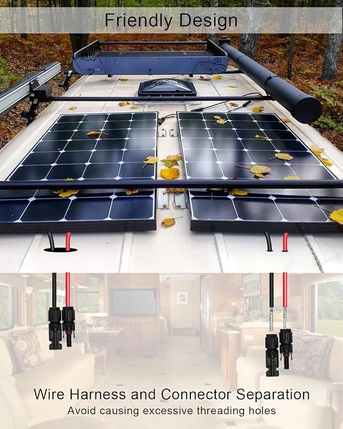 Weatherproof Solar Cable Entry Gland Entry Housing Solar Junction Box Fit for RV Boat, Camper, Van, Building, Garage, Shack, with 10Ft 10AWG Solar Extension Cable Connector