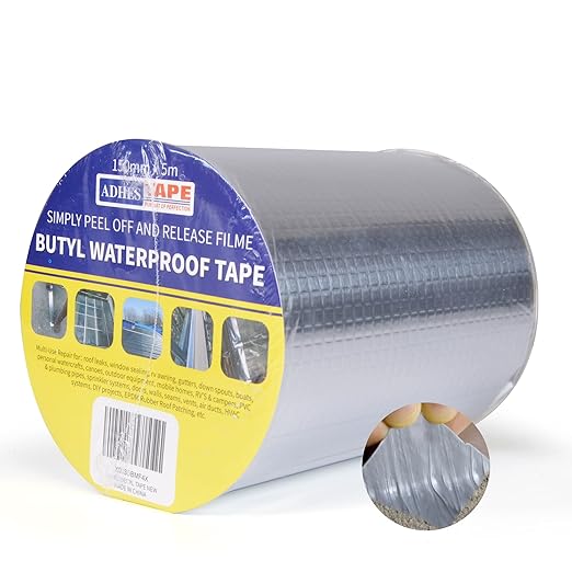 ADHES Butyl Tape Waterproof Tape Aluminum Foil Tape Sealan Tape 6in x 16ft, for RV Repair, Window, Boat and Pipe Sealing, Glass & EDPM Rubber Roof Patching(Model:RAY100-2,Glue Color:Grey)