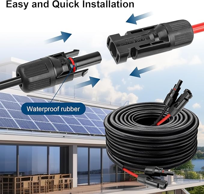 Solar Panel Extension Cable - 10AWG 10FT Solar Wire with Female & Male Waterproof Connector Flame Retardant Protective Sleeving PV Wire for RV, Photovoltaic Systems, Home, Boat, Solar Panels, Car