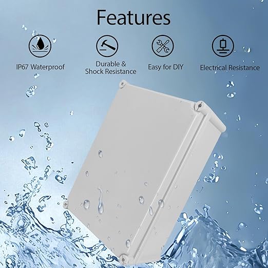 Junction Box，15"x 11"x 5.1" Outdoor Electrical Box with Mounting Plate, IP67 Dustproof Waterproof ABS Plastic Project Box, DIY Electrical Enclosure Gray (380x 280x 130 mm)