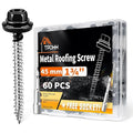 60 PCS #10 x 1-3/4" Hex Head Metal Roofing Screws with Bit, Black Painted Head Sheet Roof Screw with EPDM Washer, High-Low Thread, Self-Tapping Metal to Wood Screws for Roofing & Siding - TPOHH