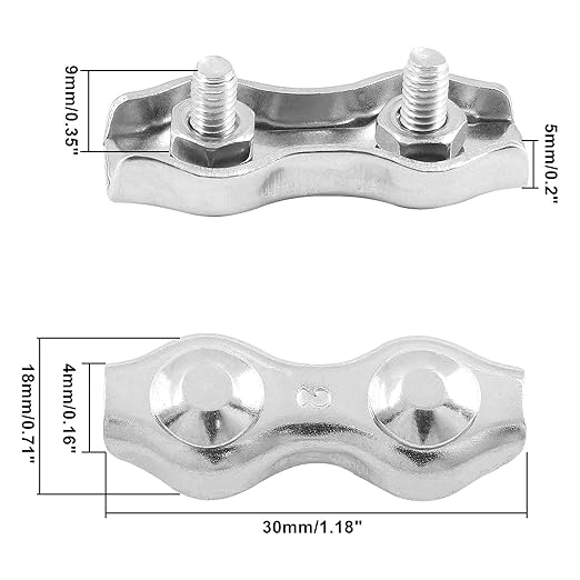 10Pcs M2 Stainless Steel Duplex Wire Rope Clips, Duplex Double Bolt Cable Clamp for 1/16 Inch Diameter Wire Cable