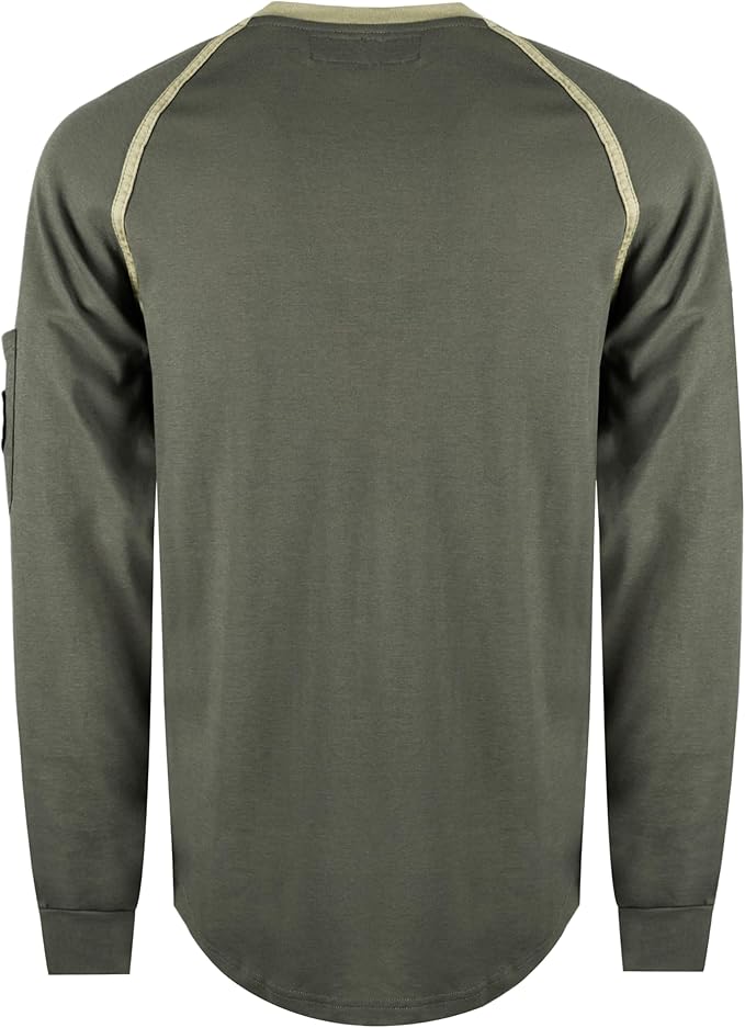 BOCOMAL FR Shirts for Men Crew Neck Long Sleeve 5.5oz Light Weight Flame Resistant/Fire Retardant Clothing Shirt