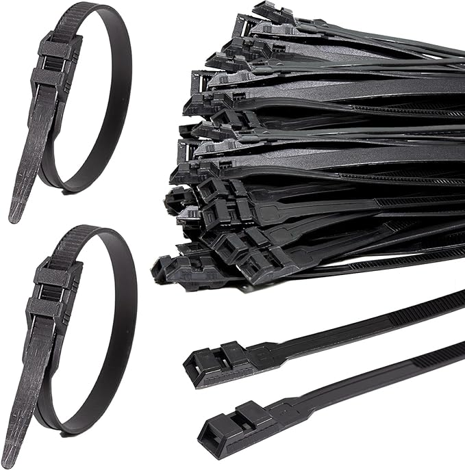 Black Zip Ties Heavy Duty 10 × 0.35 in Electrical Cable Ties 200 LB Load Capacity 100 PCS UV Resistant Double Locking Nylon Tie Straps for Cable Management Outdoor Use and DIY Projects