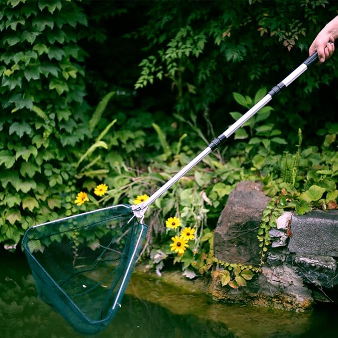 RESTCLOUD Fishing Landing Net with Telescoping Pole Handle, Fishing net Freshwater for Kids Men Women, Extend to 40-63 Inches