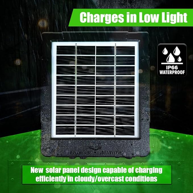 Elusive Wildlife Reaktor Universal Solar Power Pack for Security Camera, Trail Camera, Game Camera Compact Solar Panel with Rechargeable Battery & Mounting Bracket for Hunters 3 watt Panel, 12V, 6V