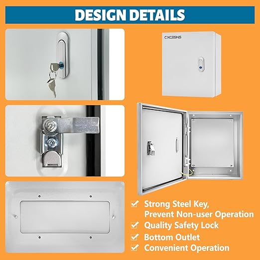 Outdoor Electrical Box 20 x 16 x 10''D NEMA 4X Enclosure Steel Box, Waterproof & Dustproof Outdoor/Indoor Lockable Electrical Junction Box, with Mounting Plate