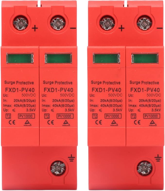 2Pcs Voltage DC Protector Solar,Arrester Device Rail Installation 2P Protective Device DC Photovoltaic Protector Lowvoltage Arrester (DC 500V)