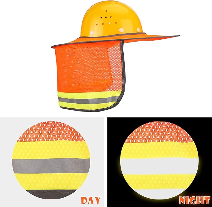 SATINIOR 2 Pcs Sun Hard Hat Neck Protection High Visibility Full Brim Mesh Sun Protection and Neck Gaiter Bandana Face Scarf for Construction Helmet Hard Hat Accessories, Reflective(Orange)