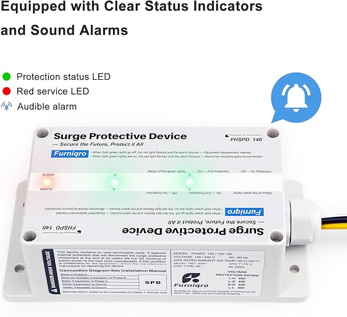 FHSPD140 Whole House Surge Protector FS140 Whole House Surge Protection Device Rated for 140,000 Amps, Whole Home Surge Protector, Indoor/Outdoor Use, 120/240V