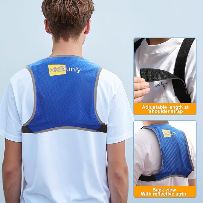 Cooling Vest with 3 Ice Packs, Lightweight Breathable Design, Adjustable Shoulder Straps, Reflective Trim, Blue