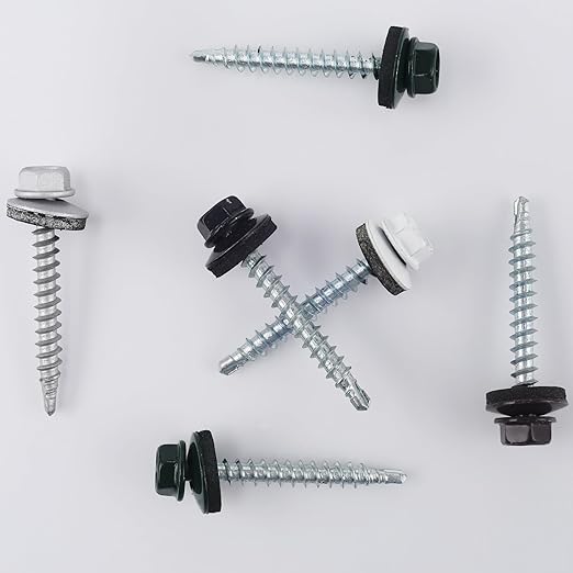 250pcs #10 x 1-1/2" Green Hex Head Self-Drilling Metal Roofing Screws, EPDM Washer, Colored Head, Sheet Metal Roof Screw with Hex Driver Bit
