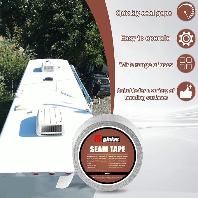 Peel and Stick Seam Tape, Repair Leaks and Restores Roof Seams and Tears, Used for Bonding Metal, Wood, EPDM, Fiberglass, and Tiles, Efficient to Use, 2 Inch x 50 Feet Roll（1 Piece）