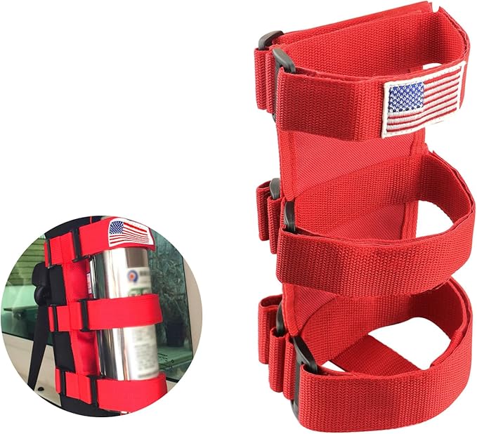 Ziciner Fire Extinguisher Holder 2.5-3LB Adjustable Roll Bar, American Flag Pattern Extinguishers Strap Bartact, Universal Car Accessories for Cars, SUVs, Trucks, and More (Red)