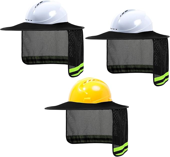 TCCFCCT Hard Hat Sun Shade Full Brim, Mesh High Visibility Hard Hat Visor Neck Shade Accessories, (Hats Not Included), Black 3 Packs