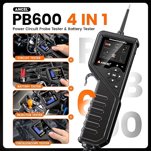 ANCEL PB600 Automotive Power Circuit Probe Tester, 12V/24V Auto Electrical Diagnostic Tool with Oscilloscope, Battery Test, Injector & Relay Tester, Multimeter, Ohmmeters, 30ft Cable