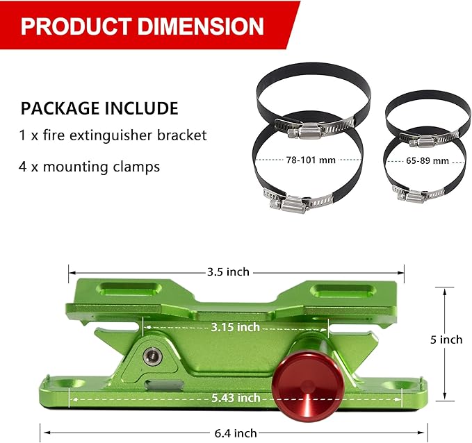 Quick Release Fire Extinguisher Mount – Neon Green Adjustable Aluminum Roll Bar Bracket Compatible with Car Jeep Wrangler (TJ/JK/JL/JKU), UTVs (Polaris RZR, Ranger, Can-Am X3), Trucks Off-Road
