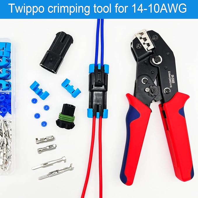 Crimping Tool with Ratchet, Ratcheting Wire Crimper Tool for Open Barrel Terminal Connectors, Electrical Crimping Tool, Crimping Pliers for 14-10 AWG