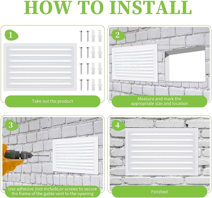 2 Pcs Attic Vent 8" X 12" Metal Shed Vents Louver Vent Grille Gable Vents with Screen Mesh for Indoor Outdoor Garage Attic Ceiling, Boost Ventilation and Guard Against Moisture (White)