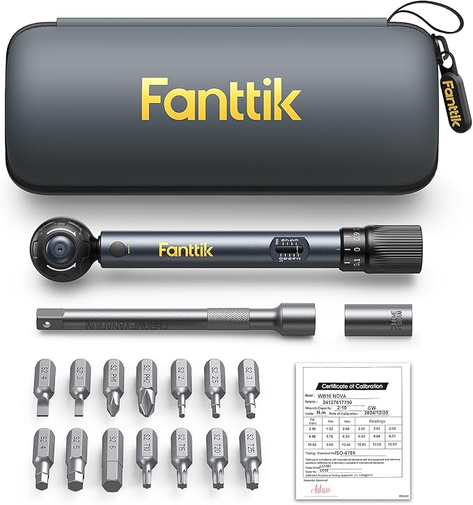 Fanttik WB10 Nova 1/4 Inch Drive Mini Bike Torque Wrench Set, 2-10 Nm/1.47-7.37ft-lb, 14 Bits Dual-Direction Click Adjustable 72-Tooth Torque Wrench Set for Bicycle