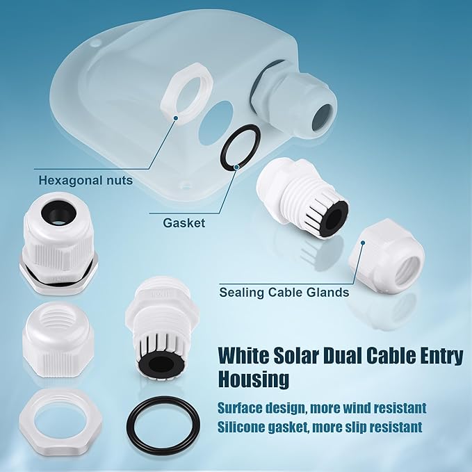 Enhon 2 Pack Solar Cable Entry Gland, Weather Resistant Solar Gland, Dual Cable Entry Housing for All Types 3mm² to 10mm² RV, Caravan, Marine, Boat, Cabin (White)