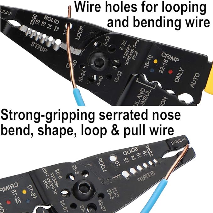 DOWELL Wire Stripping Tool Wire Stripper Crimper Cutter Multifunction 8 Inch 10-22AWG