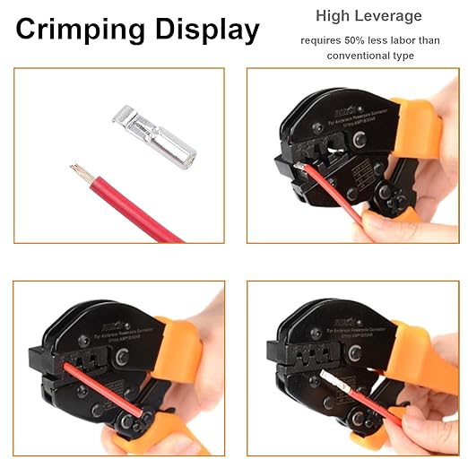 Tnisesm 100Pcs 15/30/45Amp Power Connectors, AWG10-20 Quick Disconnect Connect Battery Connector Modular Power Connectors Sets with Crimping Tool DC Power Crimper Ratchet Pliers