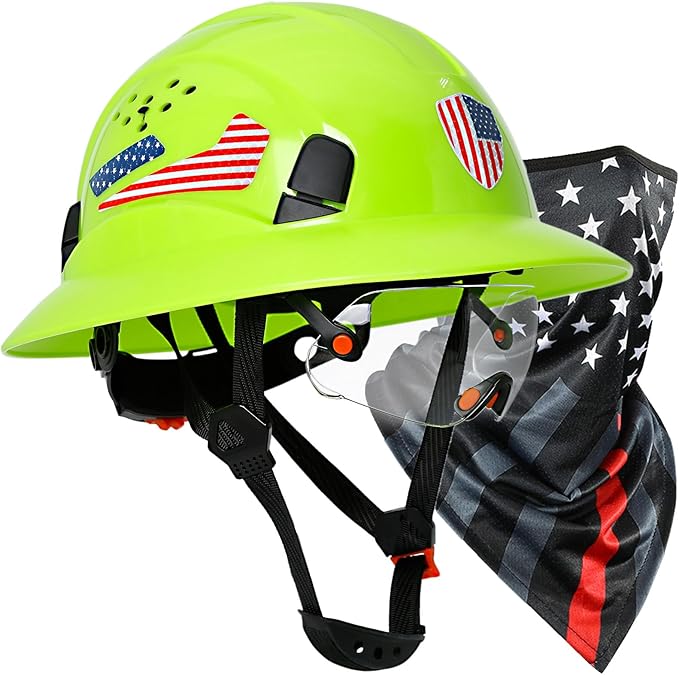 Full Brim Hard Hats Construction OSHA Approved with Visor-Vented Hard Hat with Neck Gaiter with Ear Loops,Safety Hard Hats for Men with Chin Strap ANSI Z89.1 Type 1 Class C,6-pt Suspension