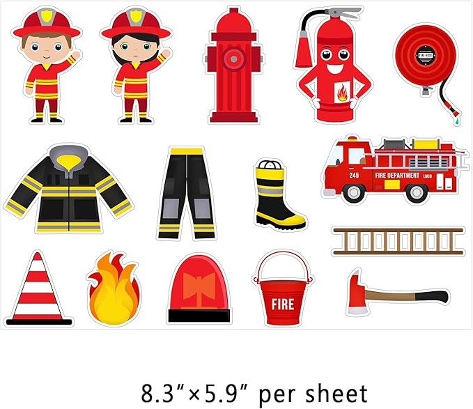 120PCS Fire Truck Stickers For Boys And Girls, Fire Engine Rescue Themed Stickers For Firetruck Birthday Party Supplies, Waterproof Firemen Sticker Packs For Notebook, Water Bottle, Teaching Board