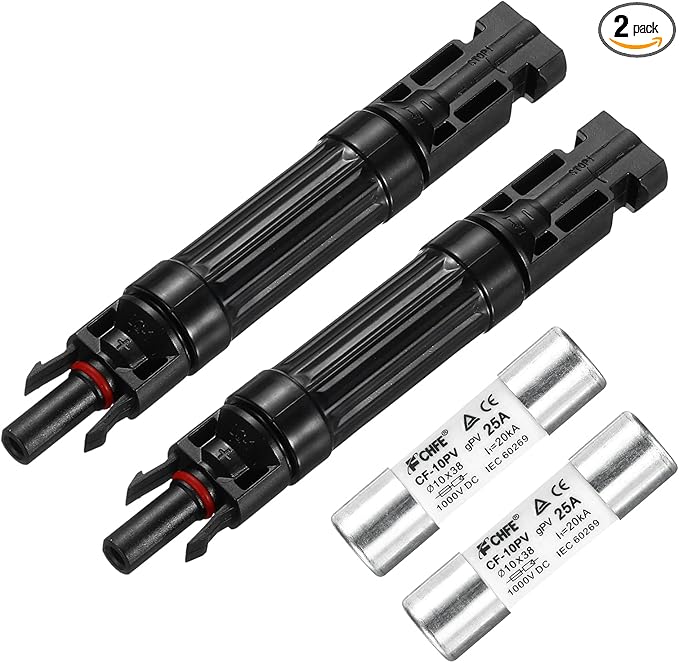 MECCANIXITY 2 Pcs Solar Fuse Holder 25A 1000V Waterproof PV in-Line Fuse Holders with Fuse Solar Inline Fuse Holder Photovoltaic Connectors for Solar Panel System