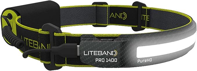OPTIMAL VENTURES LITEBAND PRO Rechargeable LED Headlamp, 1400 Lumens, 210° Wide Beam, PureHD High CRI Light, Hard Hat Compatible, Professional No-Bounce Fit, IPX5 Weather Resistant, Carbon