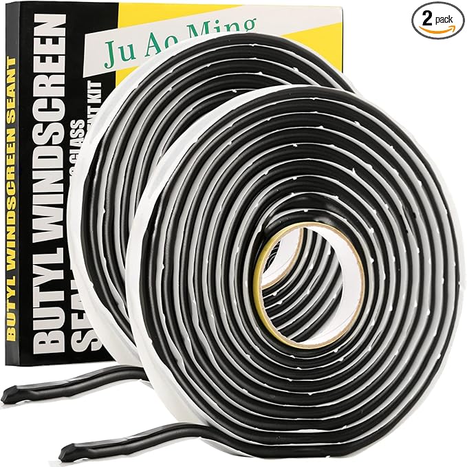 ZOOFOX 2 Pack Butyl Seal Tape, 3/8" x 15 Feet Black Rubber Sealant Tapes, Leak Proof Putty Tape for RV Patching, Window Caulking, Door, Headlight, Windshield, Boat Sealing, Roof Patching