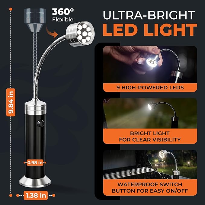 Night Chef Magnetic Grill Light – Ultra-Bright BBQ Lamp with 360° Gooseneck – Weatherproof Outdoor Light, Great Gift for Campers & Grill Lovers
