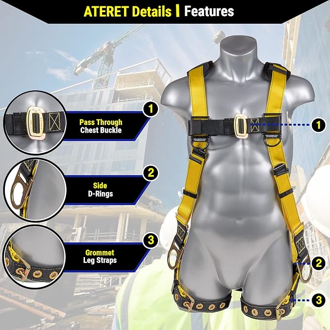 Palmer Safety Fall Protection Safety Harness Kit I Construction Harness + Various Lanyard + D-Ring Extender