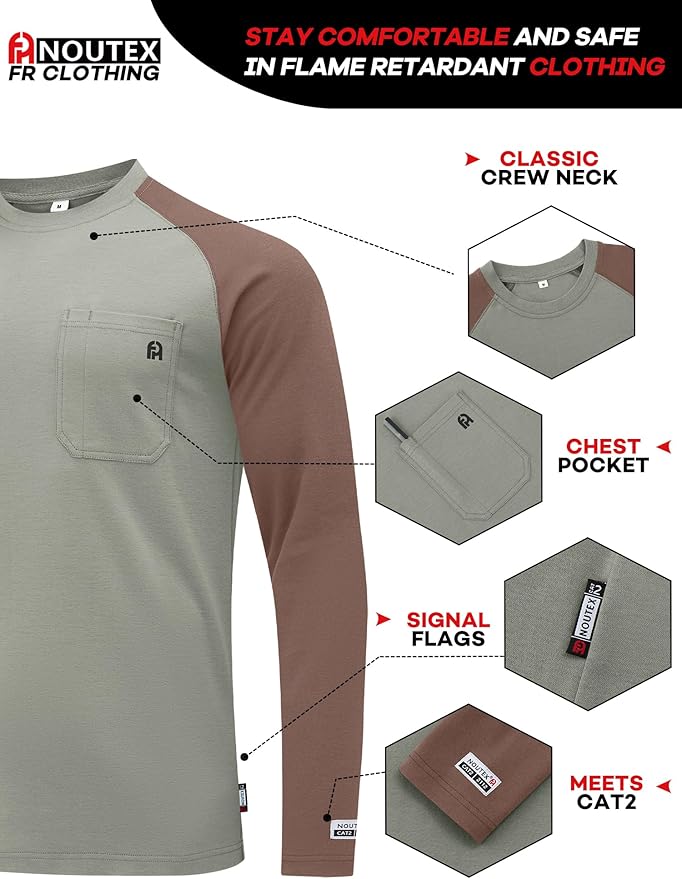 FR Shirts for Men Lightweight Fire Resistant Shirts 5.5oz for Men Long Sleeve NFPA2112/CAT2