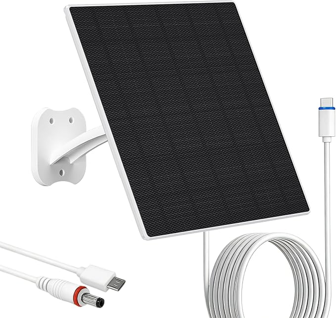 Zivif 8W Solar Panel for Security Cameras, Solar Panel Charger Camera with USB-C Cable, DC 5.5x2.1mm & Micro USB Port, IP66 Waterproof with Adjustable Mount, 7.2FT Cable